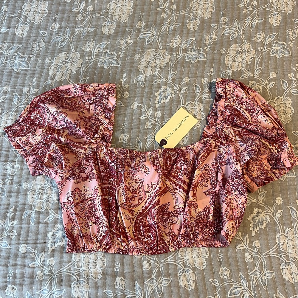 Free People Pink Ruched Crop Blouse